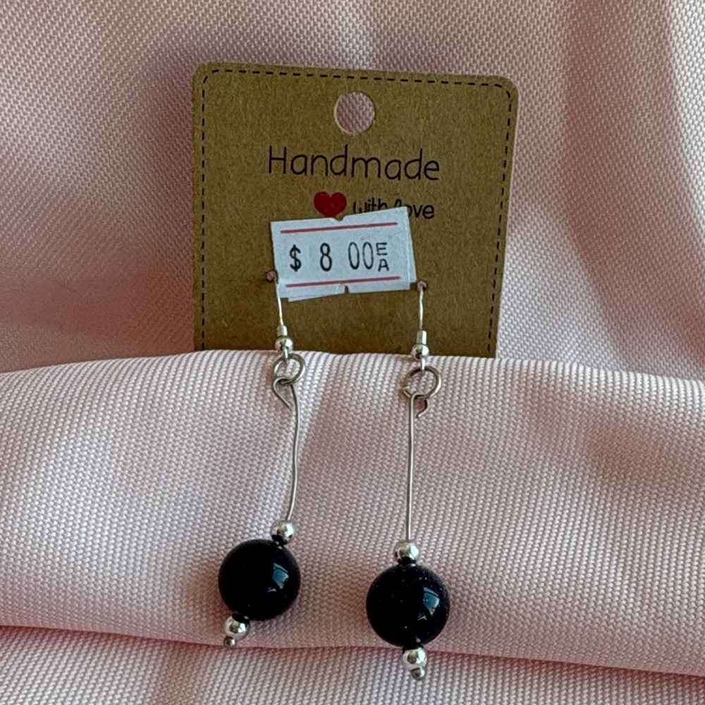 🟢 Handmade Purple Glitter Bead Dangle Earrings